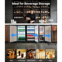VEVOR Back Bar Cooler, 11.4 Cu.Ft Commercial Beverage Refrigerator with 3 Glass Door, Large Under Counter Fridge w/ LED Lighting, Shelf, Low-E Glass Display Cooler for Store, Lobby, Restaurant, Pub