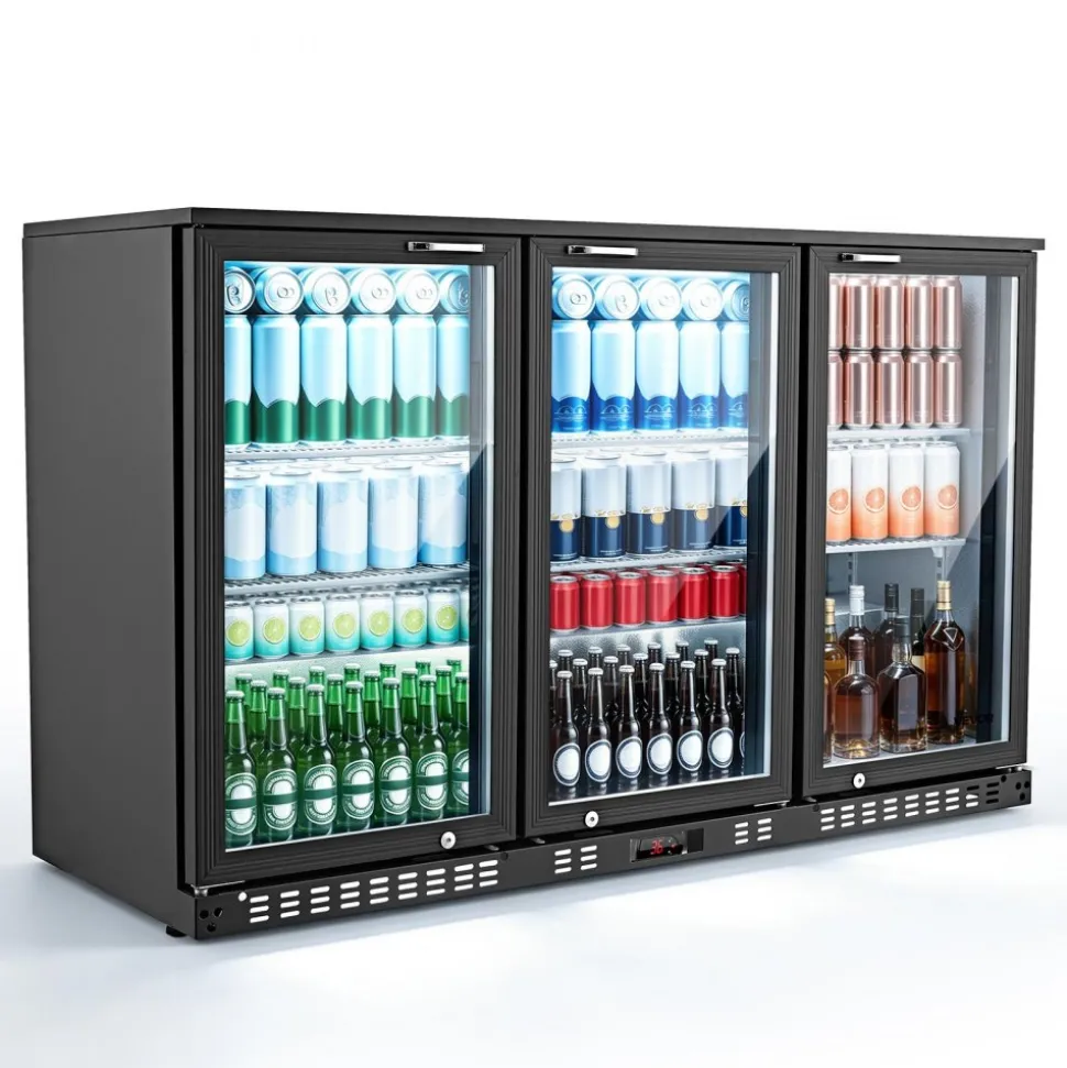 VEVOR Back Bar Cooler, 11.4 Cu.Ft Commercial Beverage Refrigerator with 3 Glass Door, Large Under Counter Fridge w/ LED Lighting, Shelf, Low-E Glass Display Cooler for Store, Lobby, Restaurant, Pub