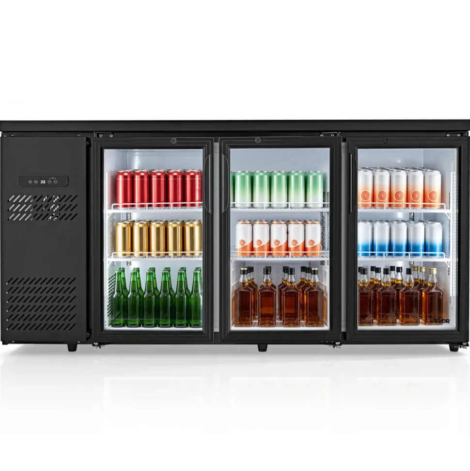 VEVOR Back Bar Cooler, 19.6 Cu. Ft Counter Height Beverage Refrigerator, Commercial Bar Display Fridge w/ 3 Glass Doors, LED Lighting, Fan Cooling Beer Wine Cooler for Pub, Merchandiser, Store