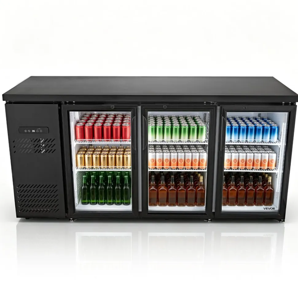 VEVOR Back Bar Cooler, 19.6 Cu. Ft Counter Height Beverage Refrigerator, Commercial Bar Display Fridge w/ 3 Glass Doors, LED Lighting, Fan Cooling Beer Wine Cooler for Pub, Merchandiser, Store