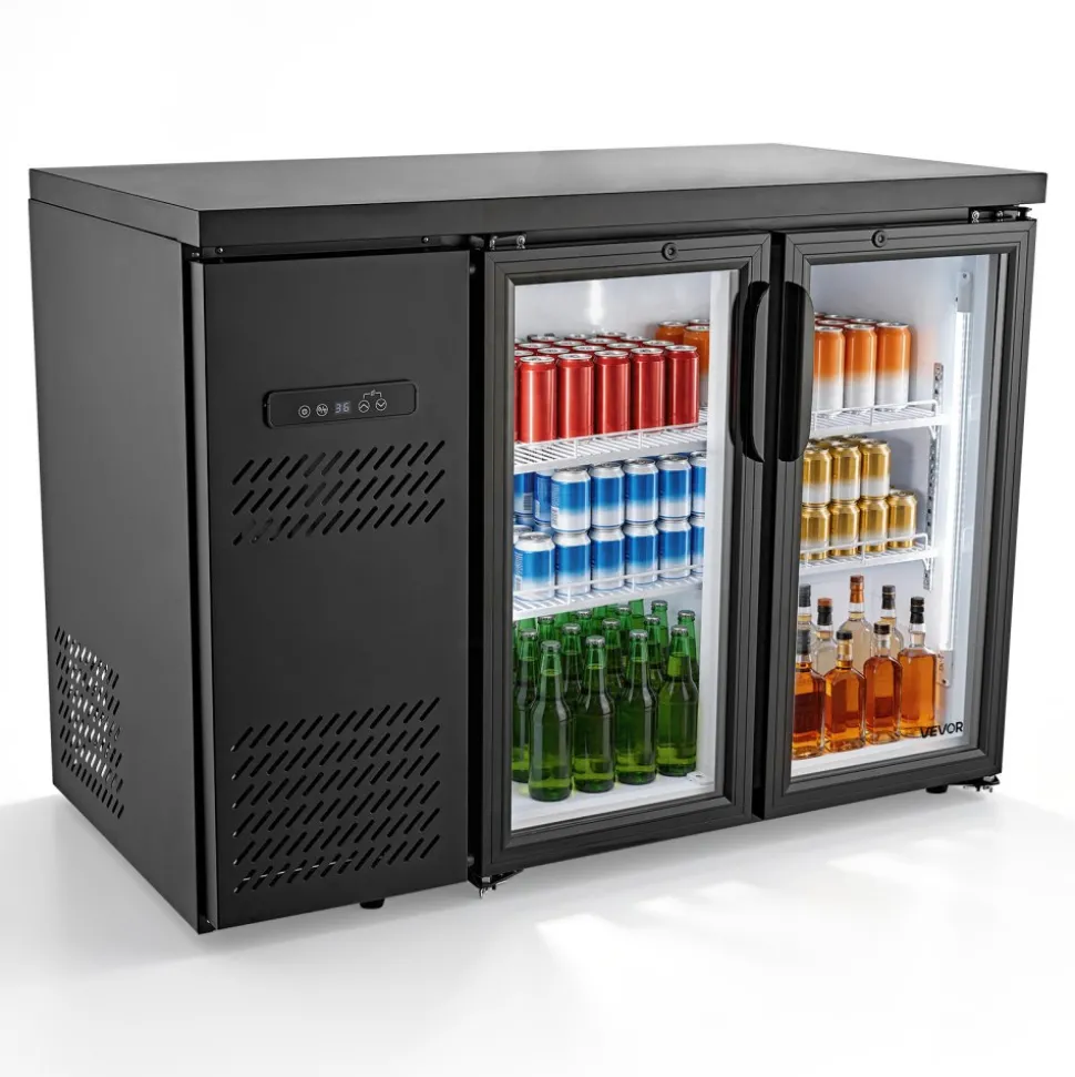 VEVOR Back Bar Cooler, 11.8 Cu. Ft Counter Height Beverage Refrigerator, Commercial Display Fridge w/ 2 Glass Doors, LED Lighting, Shelves, Fan Cooling Beer Wine Cooler for Pub, Merchandiser, Office