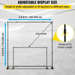 VEVOR Backdrop Banner Stand 8 x 8 Ft Adjustable Heavy Duty Background Stand with 1 Carrying Bag, Backdrop Stand for Parties Wedding Photo Booth Trade Show