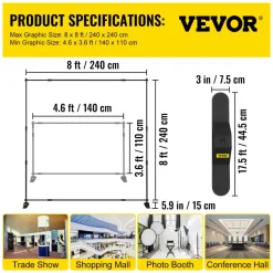 VEVOR Backdrop Banner Stand 8 x 8 Ft Adjustable Heavy Duty Background Stand with 1 Carrying Bag, Backdrop Stand for Parties Wedding Photo Booth Trade Show