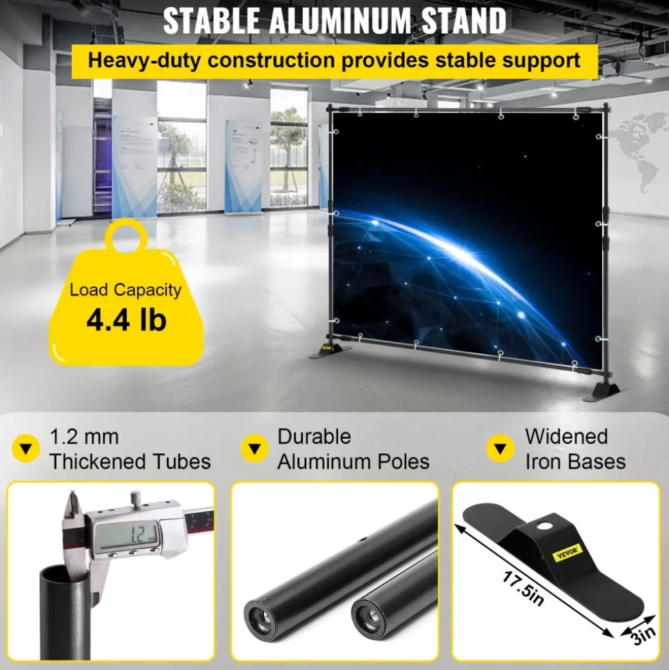 VEVOR Backdrop Banner Stand 8 x 8 Ft Adjustable Heavy Duty Background Stand with 1 Carrying Bag, Backdrop Stand for Parties Wedding Photo Booth Trade Show