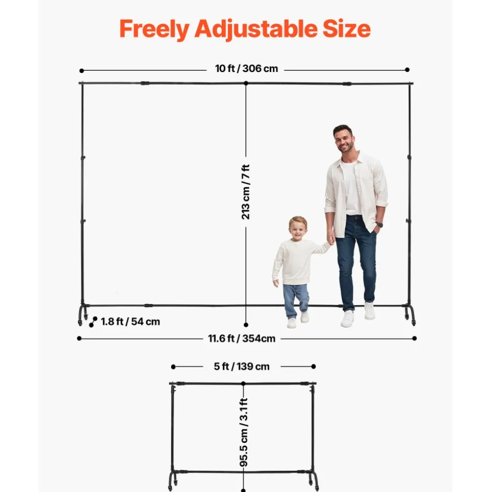 VEVOR Backdrop Stand with Wheels, 7 x 10 ft Adjustable Photo Backdrop Stand Kit, Moveable Background Backdrop Stand, Heavy Duty Projector Screen Stand, for Wedding, Photo Studio & Party