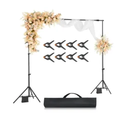 VEVOR Backdrop Stand, 7 x 10 ft Adjustable Photo Backdrop Stand Kit, Portable Background Backdrop Stand with 3 Crossbars, Heavy Duty Projector Screen Stand, for Wedding, Photo Video Studio & Party