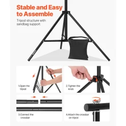 VEVOR Backdrop Stand, 7 x 10 ft Adjustable Photo Backdrop Stand Kit, Portable Background Backdrop Stand with 3 Crossbars, Heavy Duty Projector Screen Stand, for Wedding, Photo Video Studio & Party