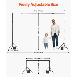 VEVOR Backdrop Stand, 7 x 10 ft Adjustable Photo Backdrop Stand Kit, Portable Background Backdrop Stand with 3 Crossbars, Heavy Duty Projector Screen Stand, for Wedding, Photo Video Studio & Party