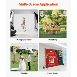 VEVOR Backdrop Stand, 10 x 10 ft Adjustable Photo Backdrop Stand Kit, Portable Background Backdrop Stand with 4 Crossbars, Heavy Duty Projector Screen Stand, for Wedding, Photo Video Studio & Party