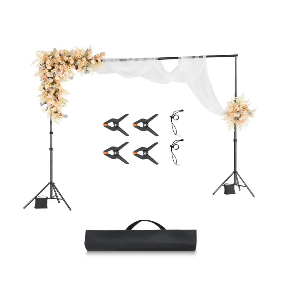 VEVOR Backdrop Stand, 10 x 10 ft Adjustable Photo Backdrop Stand Kit, Portable Background Backdrop Stand with 4 Crossbars, Heavy Duty Projector Screen Stand, for Wedding, Photo Video Studio & Party