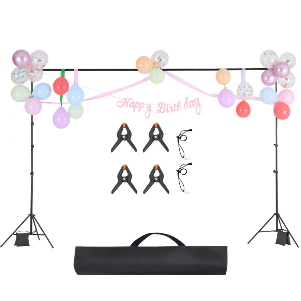 VEVOR Backdrop Stand, 10 x 10 ft Adjustable Photo Backdrop Stand Kit, Portable Background Backdrop Stand with 4 Crossbars, Heavy Duty Projector Screen Stand, for Wedding, Photo Video Studio & Party