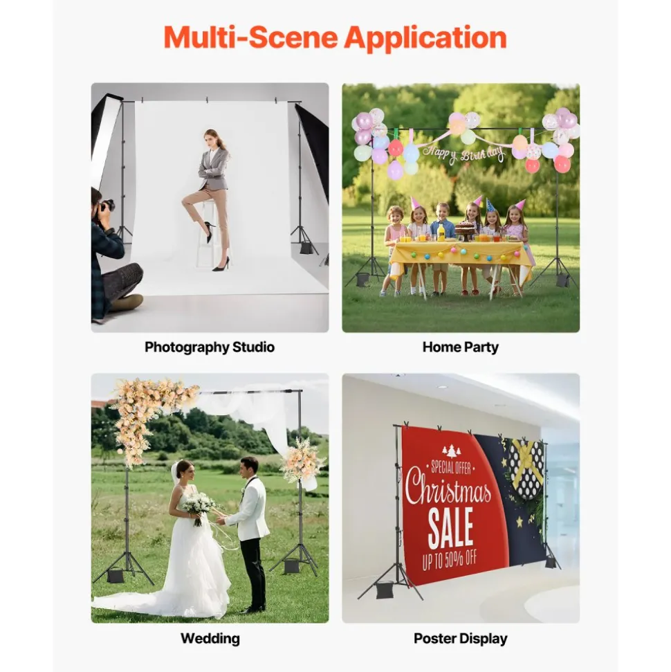 VEVOR Backdrop Stand, 8.5 x 10 ft Adjustable Photo Backdrop Stand Kit, Portable Background Backdrop Stand with 2 Tripods, Heavy Duty Projector Screen Stand, for Wedding, Photo Video Studio & Party