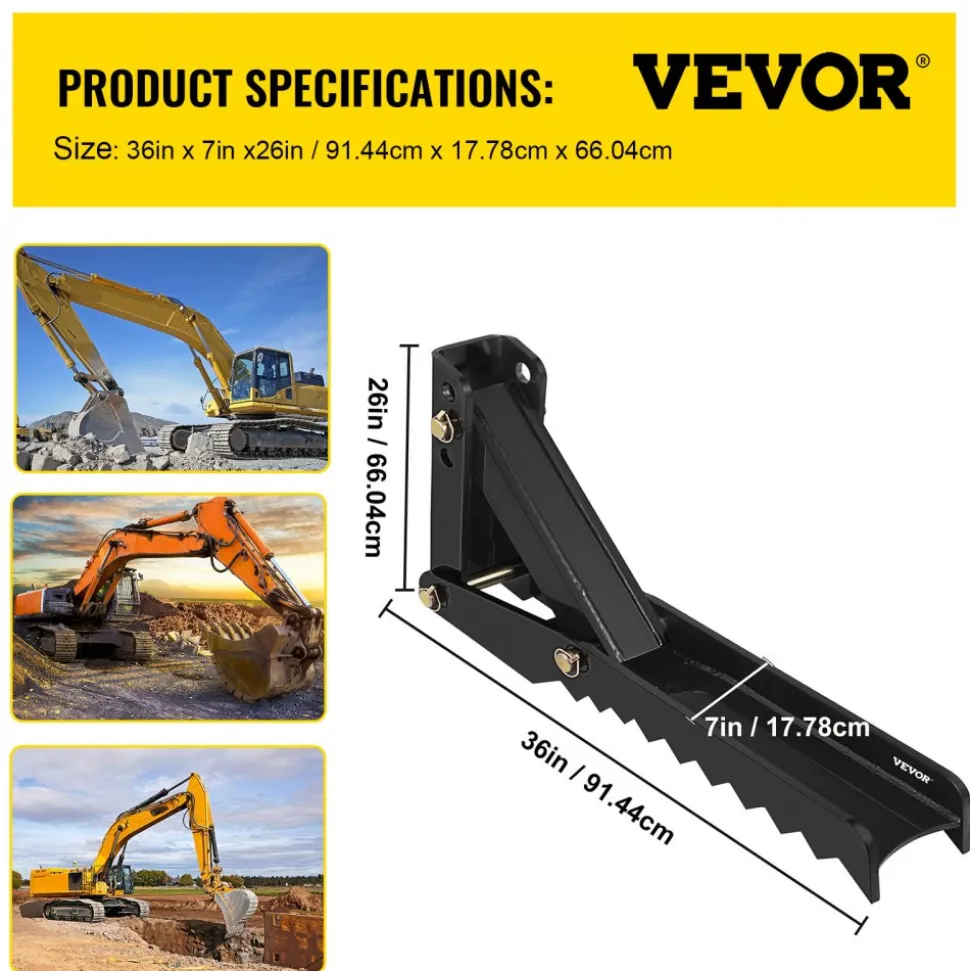 VEVOR Backhoe Excavator Thumb Attachments, 36 inch Adjustable Extreme Weld On Backhoe Thumb Hoe Clamp 1/2 Inch Teeth Thick Steel Plate 16MM Assembly Bolt-On Design