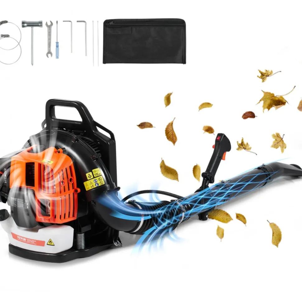 VEVOR Backpack Leaf Blower, 52CC 2-Cycle Leaf Blower with 1.37L Fuel Tank, 480CFM Air Volume 175MPH Speed, Ideal for Lawn Care, Leaf Cleaning, and Snow Removal
