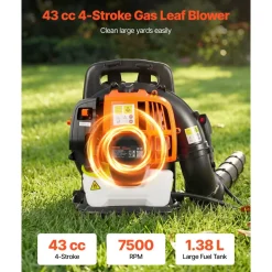 VEVOR Backpack Leaf Blower, 43CC 2-Stroke Engine Gas Powered Leaf Blower with 1.38L Fuel Tank, 447 CFM Air Volume, 150 MPH Air Speed, Ideal for Lawn Care, Leaves Cleaning, Yard Debris & Snow Removal