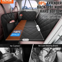 VEVOR Back Seat Extender for Dogs,Dog Hammock for Car Back seat, Dog Car Seat Cover with Hard Bottom Dog Car Seat Bed 53"x24.8" ,Supports 350lb with Mesh Window and Storage Pocket for Car, SUV,Truck