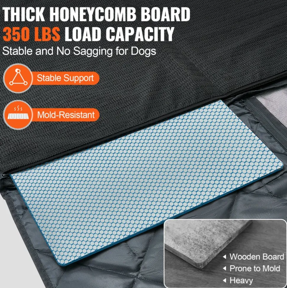 VEVOR Back Seat Extender for Dogs,Dog Hammock for Car Back seat, Dog Car Seat Cover with Hard Bottom Dog Car Seat Bed 53"x24.8" ,Supports 350lb with Mesh Window and Storage Pocket for Car, SUV,Truck