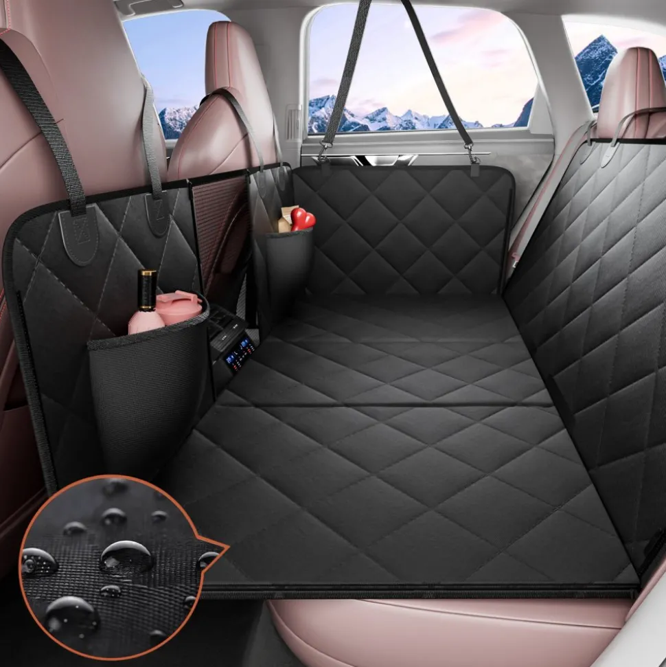 VEVOR Back Seat Extender for Dogs,Dog Hammock for Car Back seat, Dog Car Seat Cover with Hard Bottom Dog Car Seat Bed 53"x24.8" ,Supports 350lb with Mesh Window and Storage Pocket for Car, SUV,Truck
