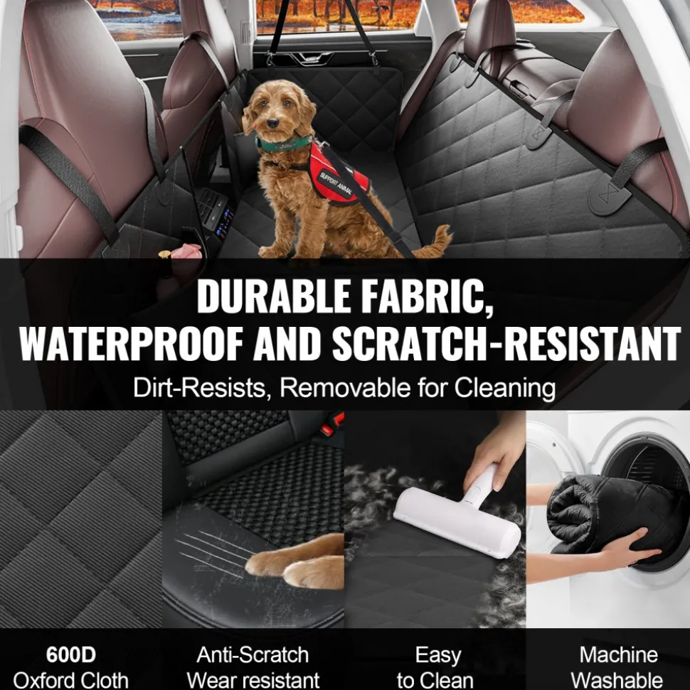 VEVOR Back Seat Extender for Dogs,Dog Hammock for Car Back seat, Dog Car Seat Cover with Hard Bottom Dog Car Seat Bed 53"x24.8" ,Supports 350lb with Mesh Window and Storage Pocket for Car, SUV,Truck