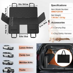 VEVOR Back Seat Extender for Dogs,Dog Hammock for Car Back seat, Dog Car Seat Cover with Hard Bottom Dog Car Seat Bed 53