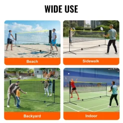 VEVOR Badminton Net, Height Adjustable Volleyball Net, 10ft Wide Foldable Pickleball Net, Portable Easy Setup Tennis Net Set with Poles, Stand and Carry Bag, for Kids Backyard Game Indoor Outdoor Use