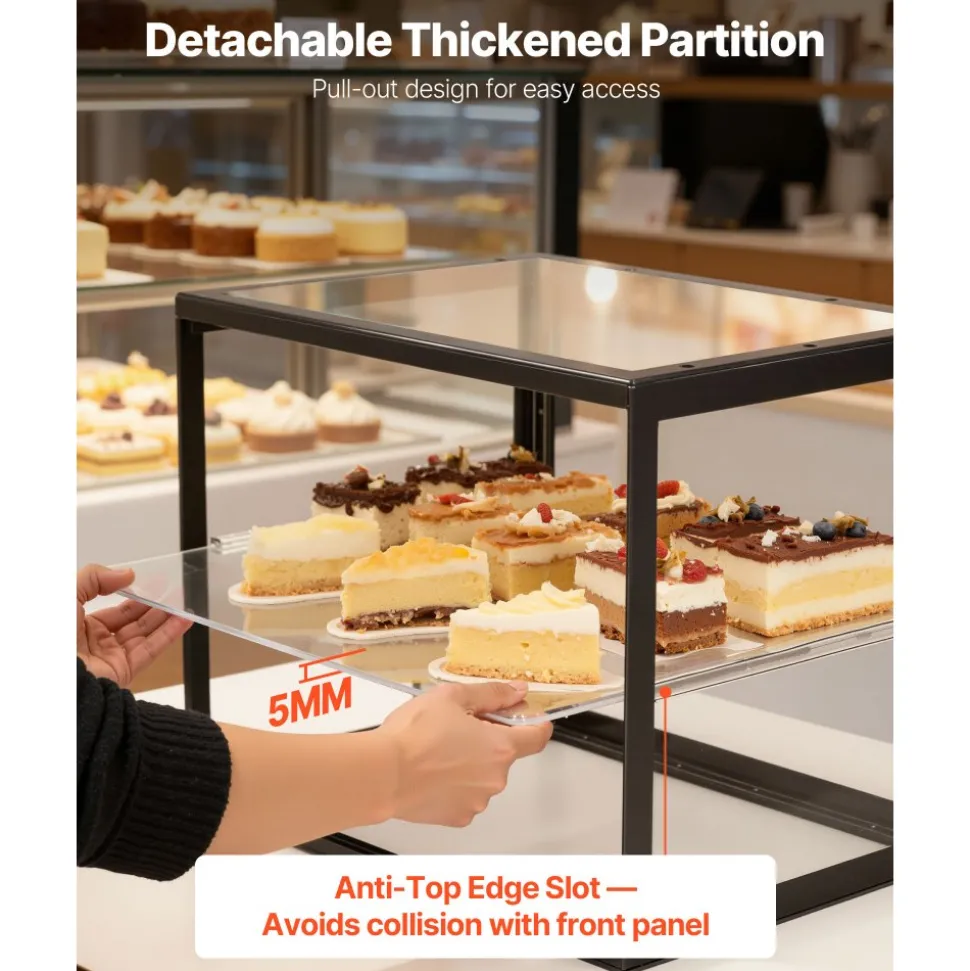 VEVOR Bakery Display Case, 2-Tier Commercial Countertop Pastry Display Case, Clear Acrylic Bread Box for Kitchen, Party Cake Cabinet with Sliding Door for Cookie Dessert Donut, 21.7" x 15.2" x 15.4"