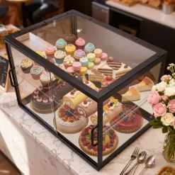 VEVOR Bakery Display Case, 2-Tier Commercial Countertop Pastry Display Case, Clear Acrylic Bread Box for Kitchen, Party Cake Cabinet with Sliding Door for Cookie Dessert Donut, 21.7