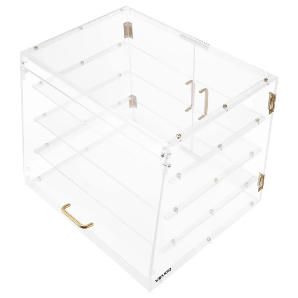 VEVOR Bakery Display Case, 4-Tier Commercial Countertop Pastry Display Case, Clear Acrylic Bread Box for Kitchen, Party Cake Cabinet with Magnetic Rear Door for Cookie Dessert Donut, 20.9"x17.1"x16.3"
