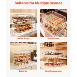 VEVOR Bakery Display Case, 4-Tier Commercial Countertop Pastry Display Case, Clear Acrylic Bread Box for Kitchen, Party Cake Cabinet with Magnetic Rear Door for Cookie Dessert Donut, 20.9