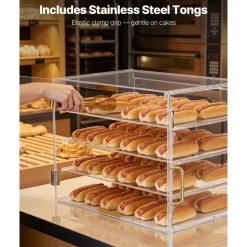 VEVOR Bakery Display Case, 4-Tier Commercial Countertop Pastry Display Case, Clear Acrylic Bread Box for Kitchen, Party Cake Cabinet with Magnetic Rear Door for Cookie Dessert Donut, 20.9