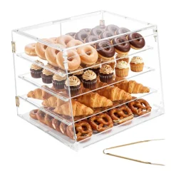 VEVOR Bakery Display Case, 4-Tier Commercial Countertop Pastry Display Case, Clear Acrylic Bread Box for Kitchen, Party Cake Cabinet with Magnetic Rear Door for Cookie Dessert Donut, 20.9