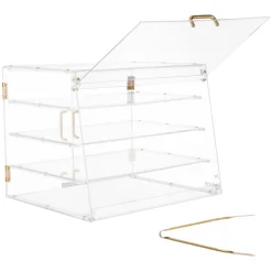 VEVOR Bakery Display Case, 4-Tier Commercial Countertop Pastry Display Case, Clear Acrylic Bread Box for Kitchen, Party Cake Cabinet with Magnetic Rear Door for Cookie Dessert Donut, 20.9