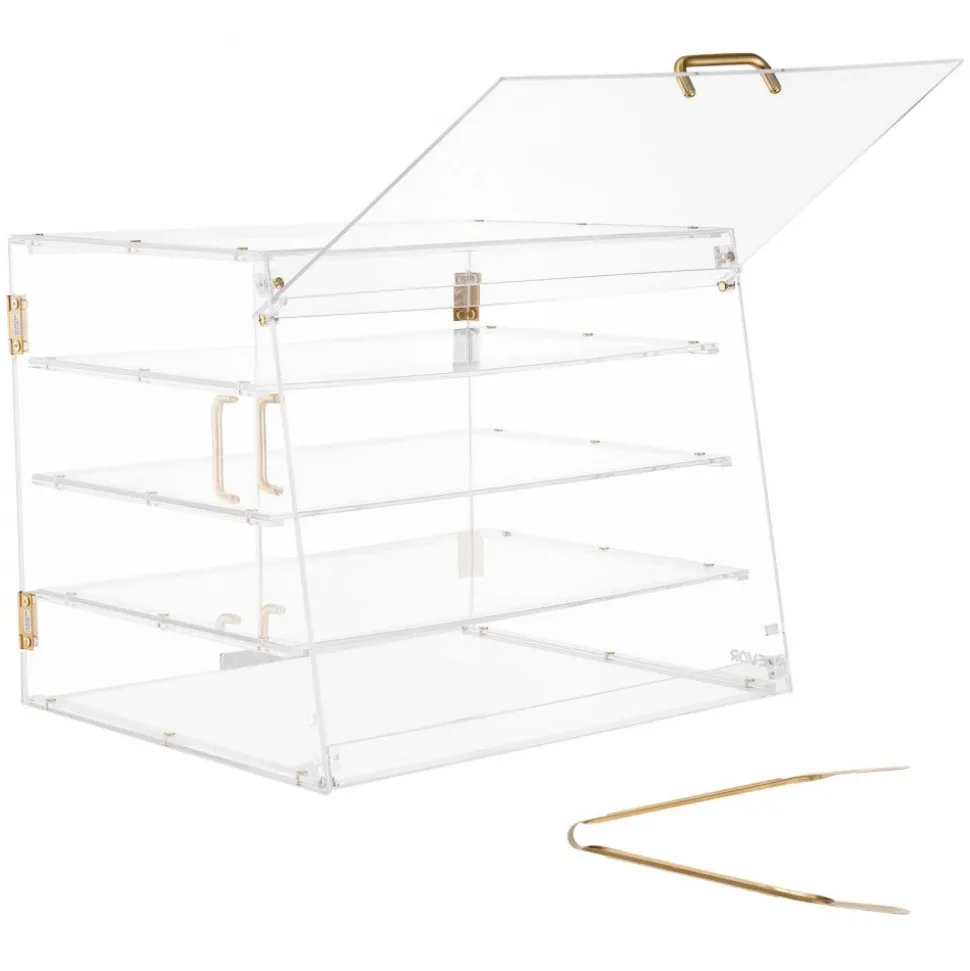 VEVOR Bakery Display Case, 4-Tier Commercial Countertop Pastry Display Case, Clear Acrylic Bread Box for Kitchen, Party Cake Cabinet with Magnetic Rear Door for Cookie Dessert Donut, 20.9"x17.1"x16.3"