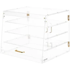 VEVOR Bakery Display Case, 4-Tier Commercial Countertop Pastry Display Case, Clear Acrylic Bread Box for Kitchen, Party Cake Cabinet with Magnetic Rear Door for Cookie Dessert Donut, 20.9