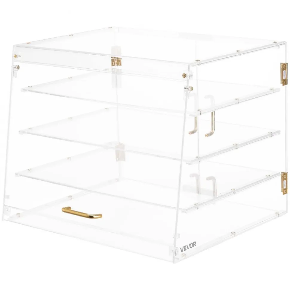 VEVOR Bakery Display Case, 4-Tier Commercial Countertop Pastry Display Case, Clear Acrylic Bread Box for Kitchen, Party Cake Cabinet with Magnetic Rear Door for Cookie Dessert Donut, 20.9"x17.1"x16.3"