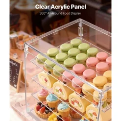 VEVOR Bakery Display Case, 4-Tier Commercial Countertop Pastry Display Case, Clear Acrylic Bread Box for Kitchen, Party Cake Cabinet with Magnetic Rear Door for Cookie Dessert Donut, 20.9