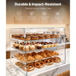 VEVOR Bakery Display Case, 4-Tier Commercial Countertop Pastry Display Case, Clear Acrylic Bread Box for Kitchen, Party Cake Cabinet with Magnetic Rear Door for Cookie Dessert Donut, 20.9