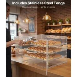 VEVOR Bakery Display Case, 4-Tier Commercial Countertop Pastry Display Case, Clear Acrylic Bread Box for Kitchen, Party Cake Cabinet with Magnetic Rear Door for Cookie Dessert Donut, 22.4