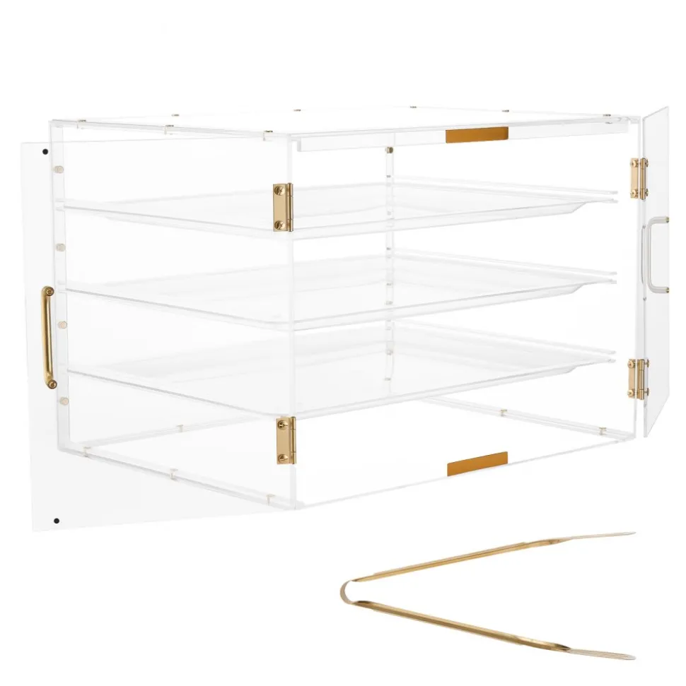 VEVOR Bakery Display Case, 4-Tier Commercial Countertop Pastry Display Case, Clear Acrylic Bread Box for Kitchen, Party Cake Cabinet with Magnetic Rear Door for Cookie Dessert Donut, 22.4"x17.3"x15.9"