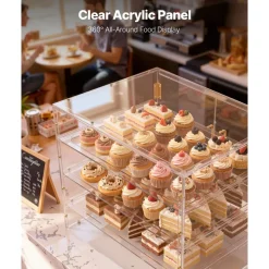 VEVOR Bakery Display Case, 4-Tier Commercial Countertop Pastry Display Case, Clear Acrylic Bread Box for Kitchen, Party Cake Cabinet with Magnetic Rear Door for Cookie Dessert Donut, 22.4