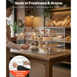 VEVOR Bakery Display Case, 4-Tier Commercial Countertop Pastry Display Case, Clear Acrylic Bread Box for Kitchen, Party Cake Cabinet with Magnetic Rear Door for Cookie Dessert Donut, 22.4