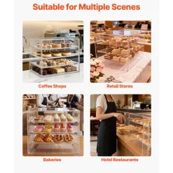 VEVOR Bakery Display Case, 4-Tier Commercial Countertop Pastry Display Case, Clear Acrylic Bread Box for Kitchen, Party Cake Cabinet with Magnetic Rear Door for Cookie Dessert Donut, 22.4