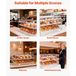 VEVOR Bakery Display Case, 2-Tier Commercial Countertop Pastry Display Case, Clear Acrylic Bread Box for Kitchen, Party Cake Cabinet with Magnetic Rear Door for Cookie Dessert Donut, 20.7