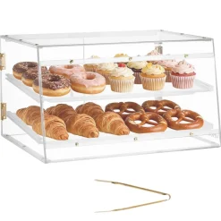 VEVOR Bakery Display Case, 2-Tier Commercial Countertop Pastry Display Case, Clear Acrylic Bread Box for Kitchen, Party Cake Cabinet with Magnetic Rear Door for Cookie Dessert Donut, 20.7