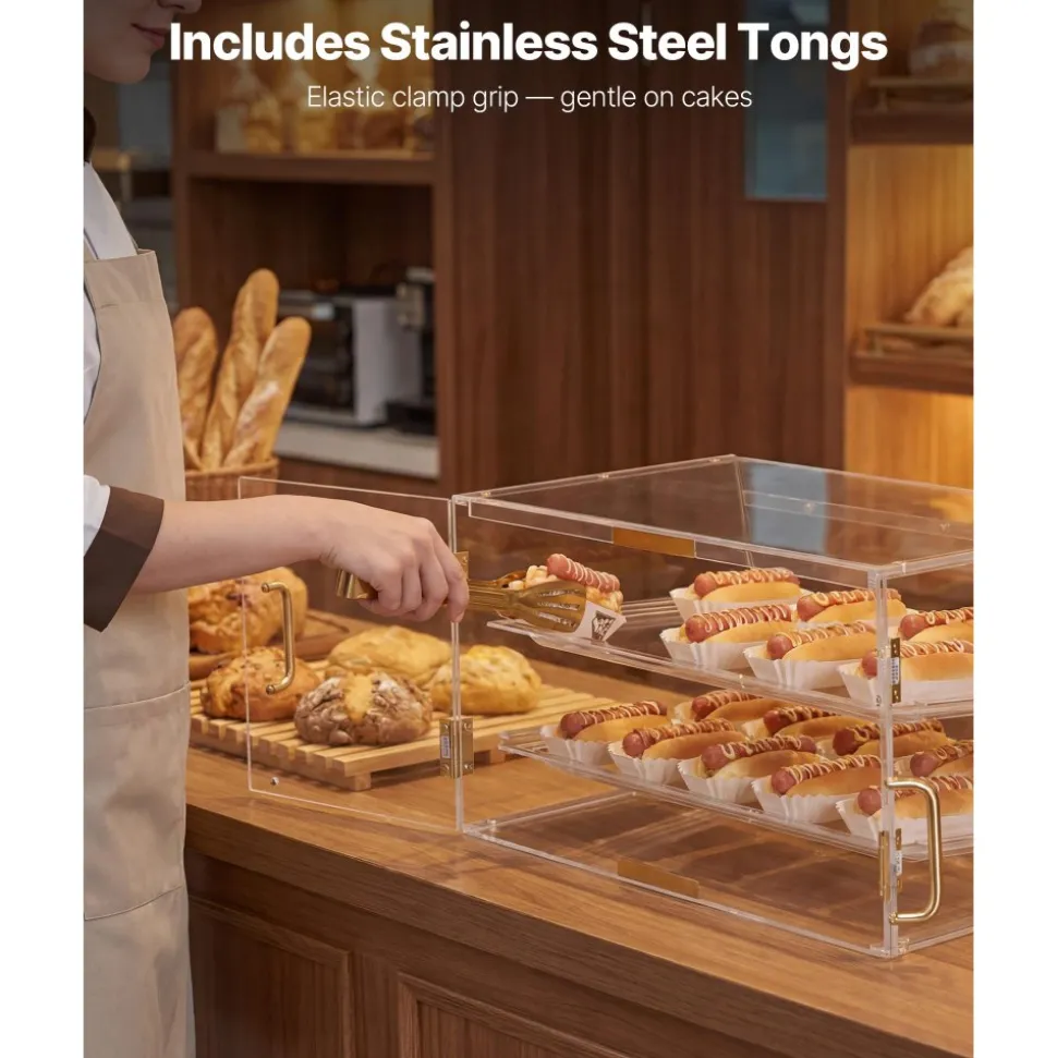 VEVOR Bakery Display Case, 2-Tier Commercial Countertop Pastry Display Case, Clear Acrylic Bread Box for Kitchen, Party Cake Cabinet with Magnetic Rear Door for Cookie Dessert Donut, 20.7"x15.7"x12"