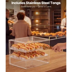 VEVOR Bakery Display Case, 3-Tier Commercial Countertop Pastry Display Case, Clear Acrylic Bread Box for Kitchen, Party Cake Cabinet with Flip-Up Door for Cookie Dessert Donut, 13