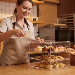 VEVOR Bakery Display Case, 3-Tier Commercial Countertop Pastry Display Case, Clear Acrylic Bread Box for Kitchen, Party Cake Cabinet with Flip-Up Door for Cookie Dessert Donut, 13