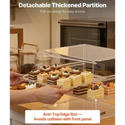 VEVOR Bakery Display Case, 3-Tier Commercial Countertop Pastry Display Case, Clear Acrylic Bread Box for Kitchen, Party Cake Cabinet with Flip-Up Door for Cookie Dessert Donut, 13