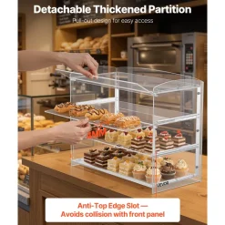VEVOR Bakery Display Case, 3-Tier Commercial Countertop Pastry Display Case, Clear Acrylic Bread Box for Kitchen, Party Cake Cabinet with Flip-Up Door for Cookie Dessert Donut Bagel, 19