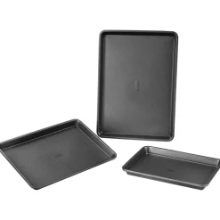 VEVOR Baking Pans Set, 3-Piece, Nonstick Carbon Steel Cookware Sheets & Trays, Stackable Kitchen Oven Bakeware Cooking Sets with Silicone Handles, Easy to Clean, for Baking Cookie Cake Muffin Bread